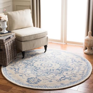 Micro-Loop Ivory/Blue 5 ft. x 5 ft. Round Medallion Floral Area Rug