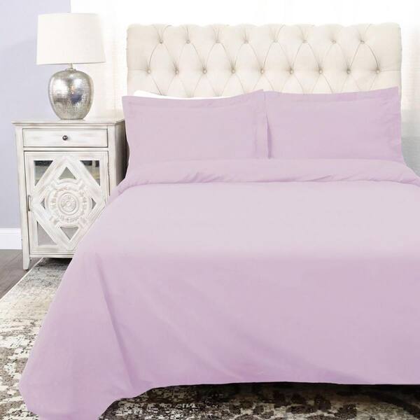 HomeRoots Lilac Solid Color Queen Cotton Duvet Cover Set