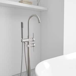 Single Handle Floor Mount Freestanding Tub Faucet Bathtub Filler with Hand Shower in Brushed Nickel