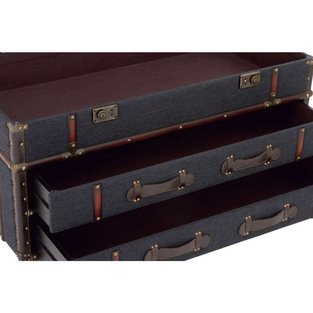Dark Blue Linen Upholstered Trunk Coffee Table with Storage