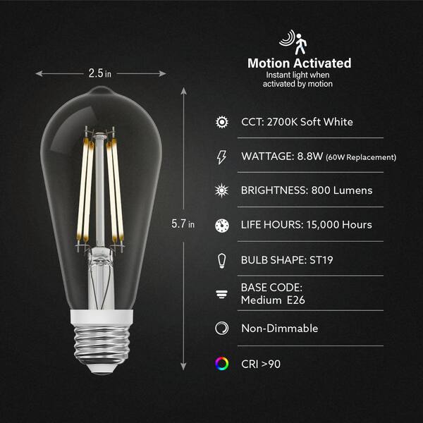 Feit Electric 60-Watt Equivalent ST19 Straight Filament Clear Motion  Activated E26 Edison Vintage LED Light Bulb Soft White 2700K  ST1960CL927CAMM/HDRP - The Home Depot