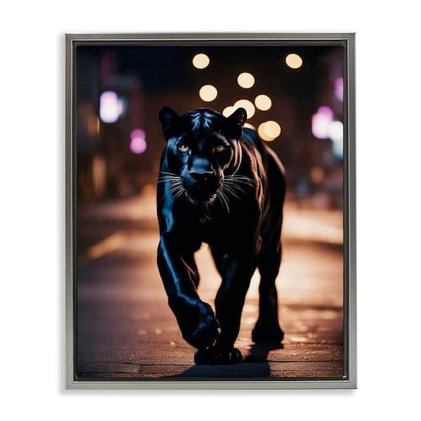 Stalking Panther on Street by Noah Bay Gray Floater Frame Animal Graphic Art Print 31 in. x 25 in.