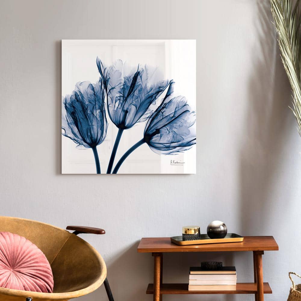 Empire Art Direct Blue Tulip X-Ray Floral Tempered Glass Art Print