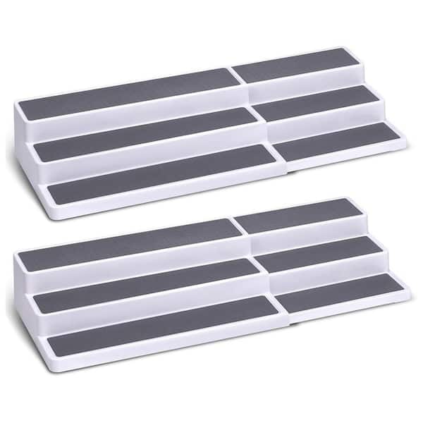 3 Shelves White/Grey Adjustable Expandable Tiered Organizer Non-Skid Spice Rack for Kitchen Cabinet Pantry 2 Pack
