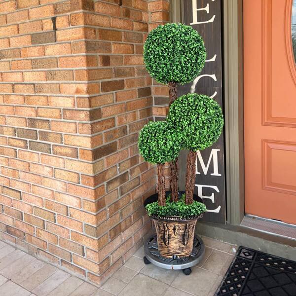 Unbranded 50 in. Plastic Artificial Topiary Triple Ball Tree Garden Décor