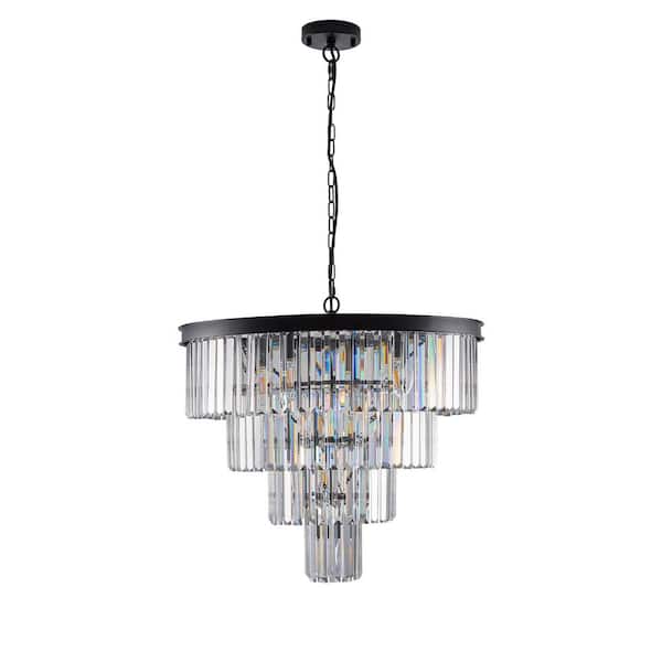 12-Light Black Luxury Crystal Chandelier Modern Chandeliers Hanging Fixture Ceiling Light for Living Room