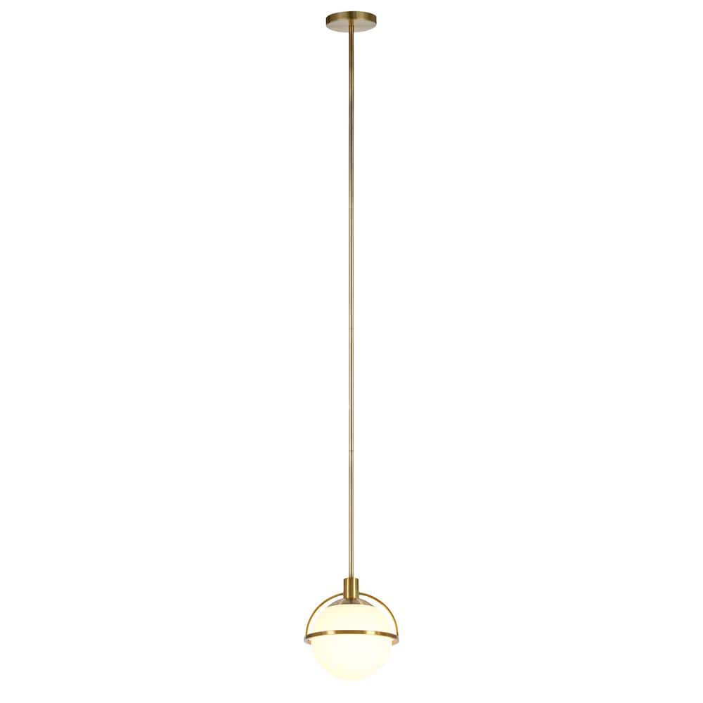 Elegant Brass and White Milk Glass 9'' Drum Pendant Light