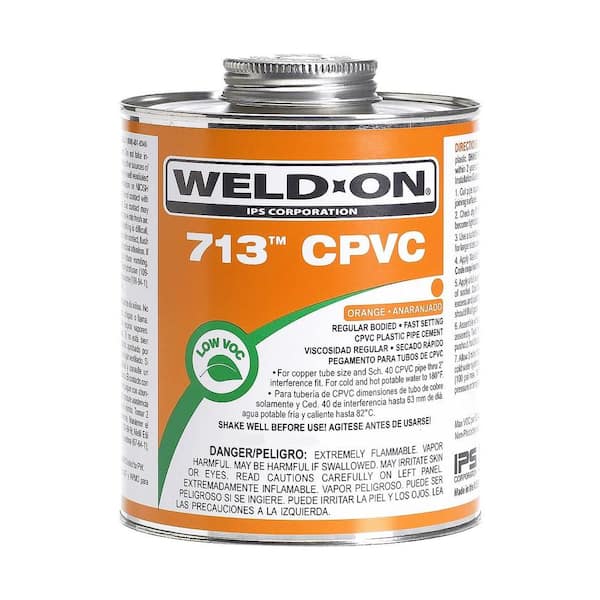 Weld-On 713 CPVC Solvent Cement, Orange, Low VOC, High Strength, Regular Bodied, Fast Setting, 1 Pint (16 fl. oz.)