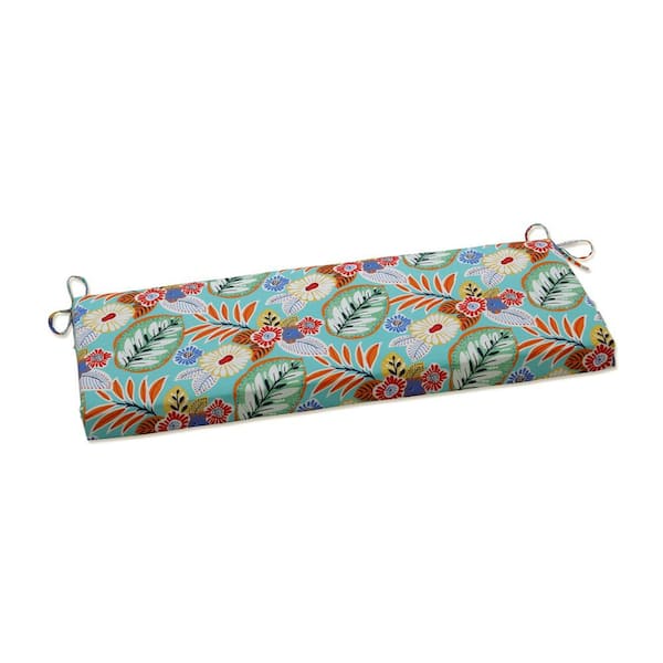Pillow Perfect Floral Rectangular Outdoor Bench Cushion in Blue