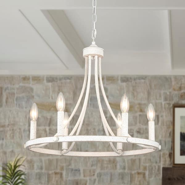 LWYTJO Yenier 6-Light White Rustic Farmhouse Dimmable Kitchen Island Wagon Wheel Chandelier Candle Style for Living Room Foyer