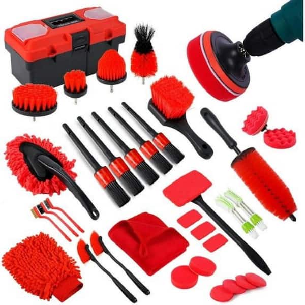 35Pcs Car Detailing Kit with Windshield Cleaning Tool and Tool Box, Interior & Exterior Auto Care Supplies and Brushes