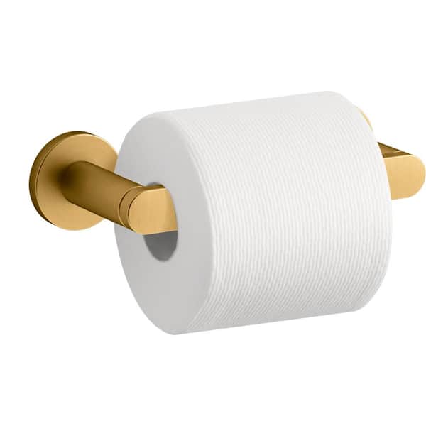 Composed Wall Mounted Pivoting Toilet Paper Holder in Vibrant Brushed Moderne Brass