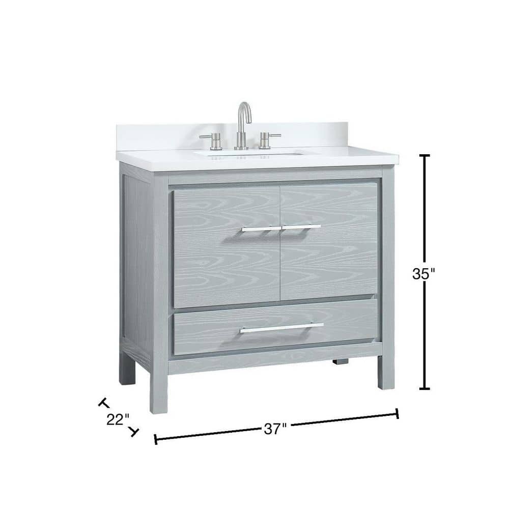 Riley 37" Sea-Salt Gray Solid Wood Single Vanity with Quartz Top