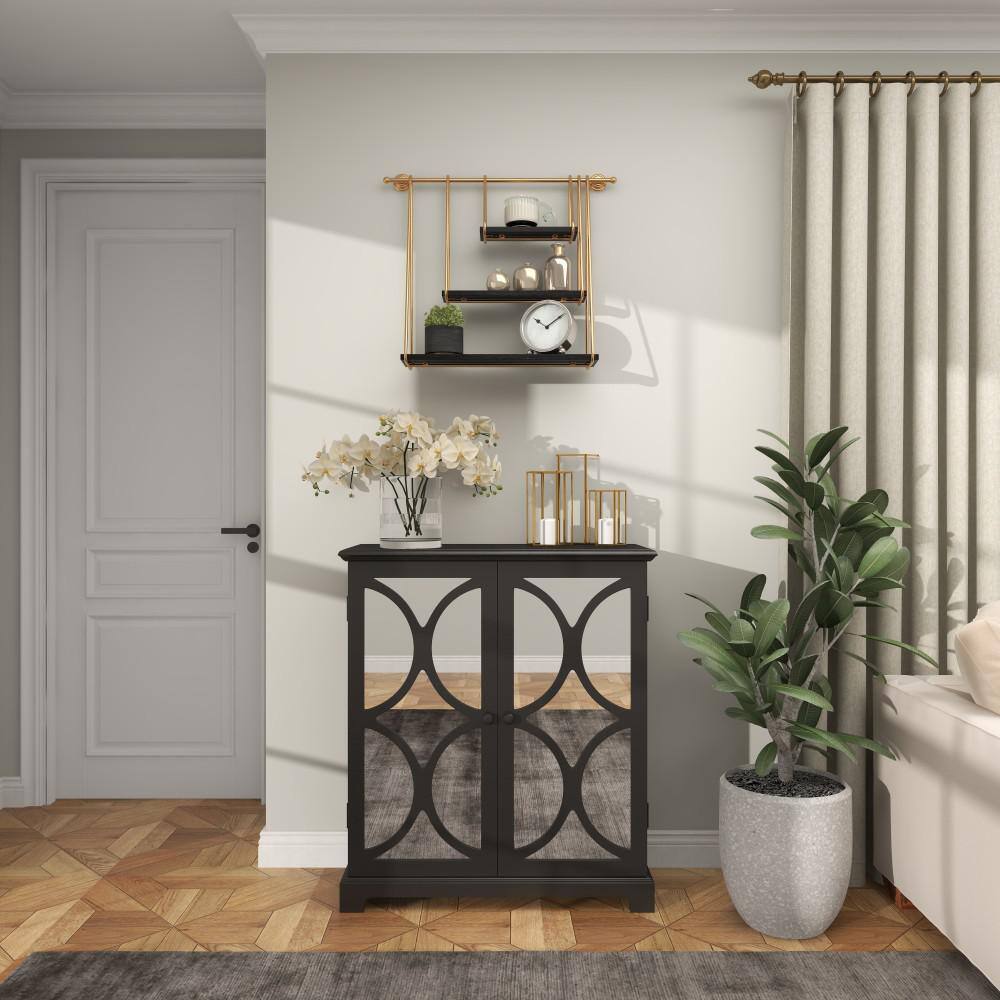 Black and Gold 26" Floating Wood Wall Shelf