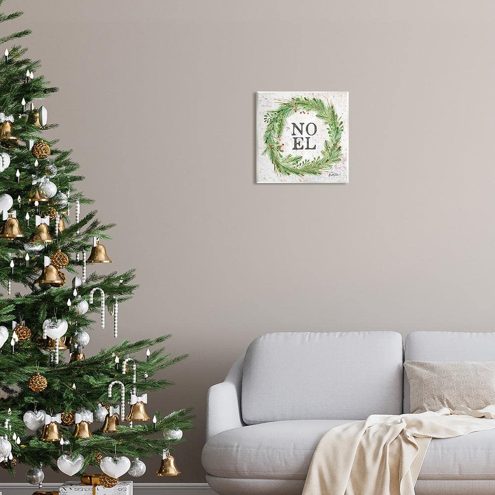 Noel Seasonal Wreath Green and White MDF Wood Wall Art