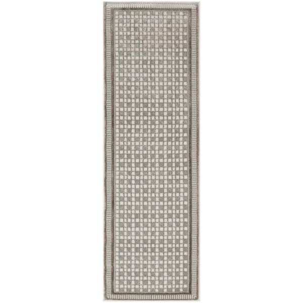 Nourison Nordic Ivory Grey 2 ft. x 6 ft. Geometric Contemporary Runner Area Rug