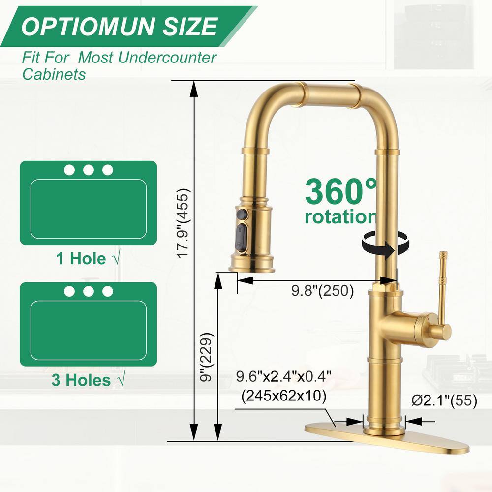 Brushed Gold Brass Single Handle Pull-Down Kitchen Faucet