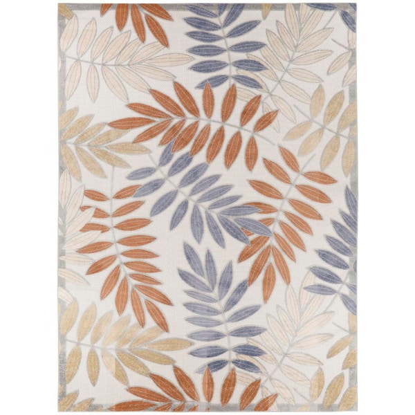 Aloha Blue Mocha 8 ft. x 11 ft. Floral Contemporary Indoor/Outdoor Area Rug