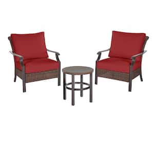 Harper Creek 3-Piece Brown Steel Outdoor Patio Chair Set with CushionGuard Chili Red Cushions