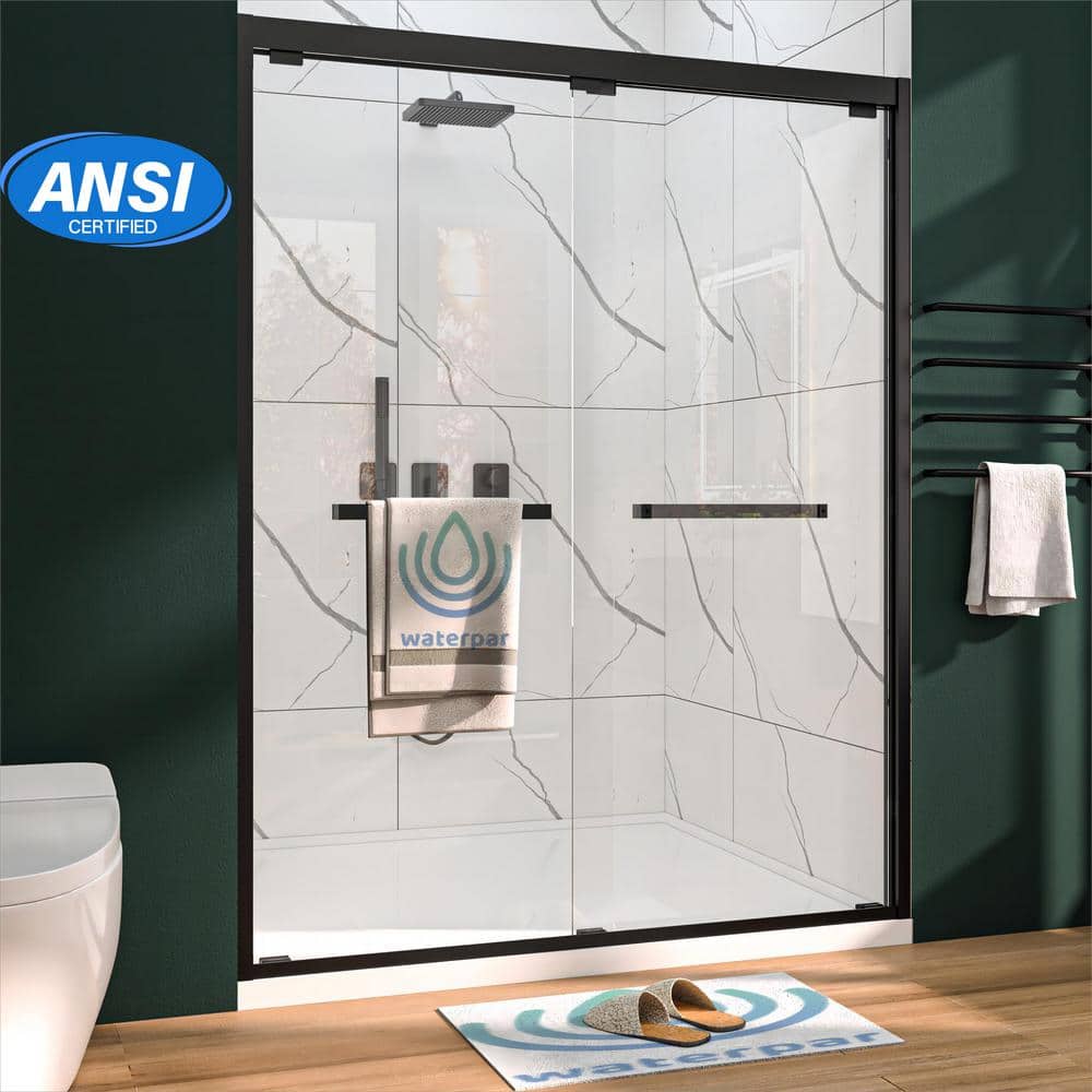 60'' Matte Black Double Sliding Frameless Shower Door with Clear Glass