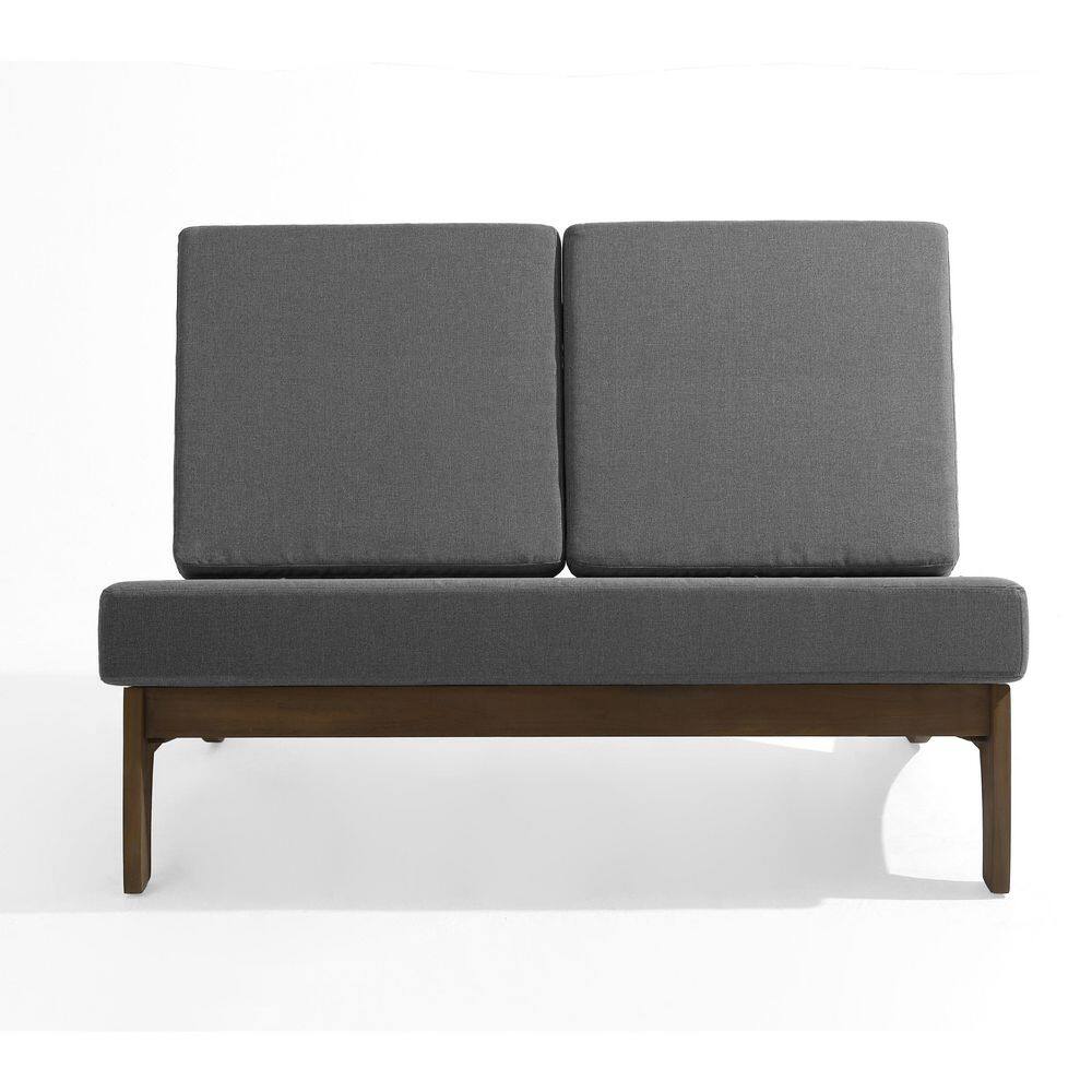 Teak Color Solid Wood Frame Outdoor Loveseat with Removable Gray Cushions price history on PriceWatchPro
