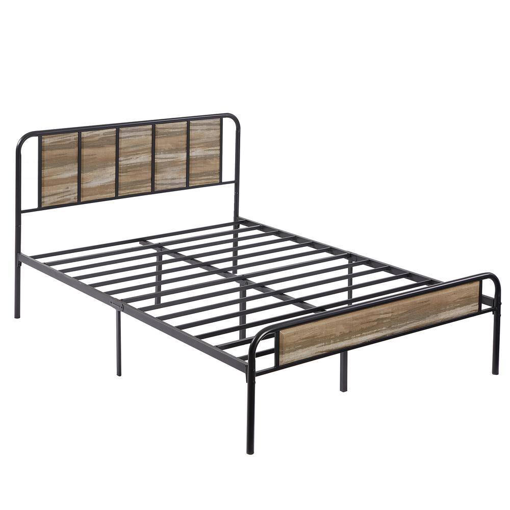 VECELO Industrial Bed Frame, Gray Metal Frame Queen Platform Bed with
