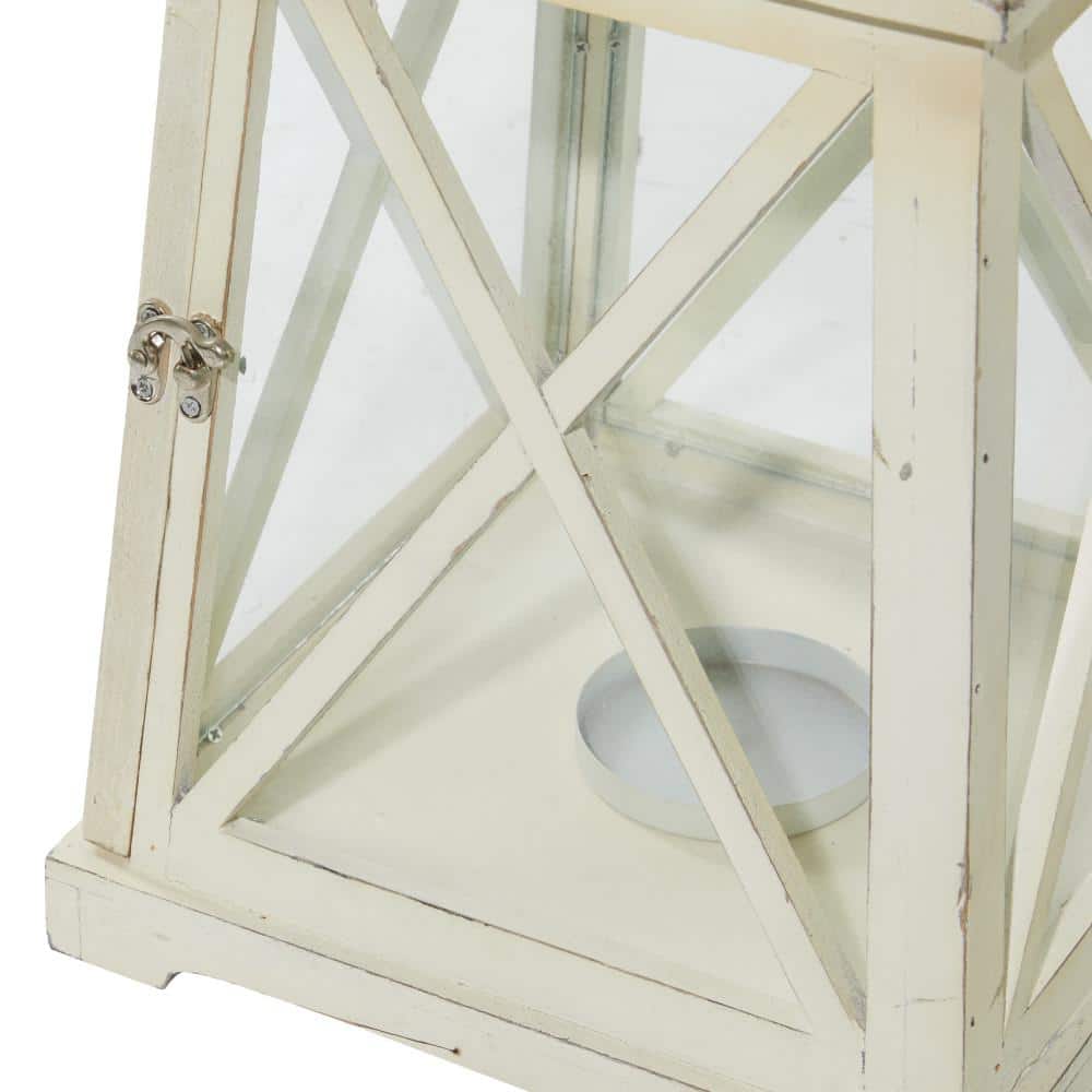 Set of 2 White Wood and Glass Hanging Candle Lanterns