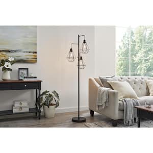 Winfield 69 in. 3-Light Black Floor Lamp with Metal Shades