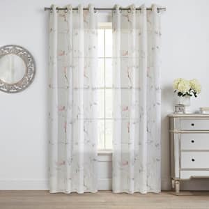 Symphony Coral Polyester Faux Linen 52 in. W x 84 in. L Grommet Indoor Sheer Curtain (Single Panel)