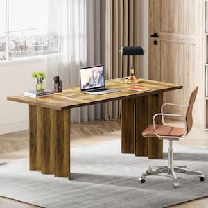 Halseey 62 in. Rectangular Rustic Brown Wood Computer Desk Modern Executive Desk Large Writing Table Workstation