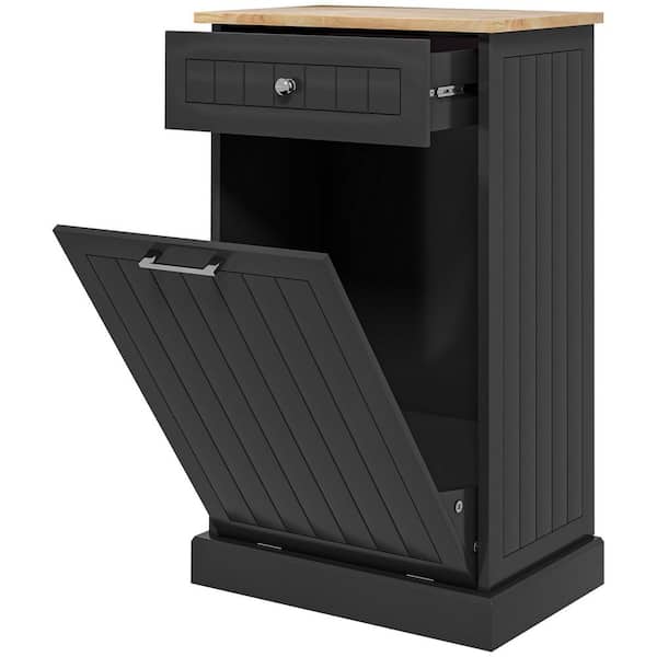 13.8 Gal. Black Wood Kitchen Tilt Out Trash Bin Cabinet Free Standing Recycling Cabinet Trash Can Holder with Drawer