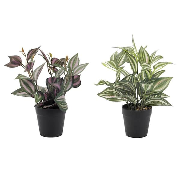 15 in. Green Artificial Plant Set of 2 Fake Plants with Pots Artificial Potted Plants Artificial Leaves Decor