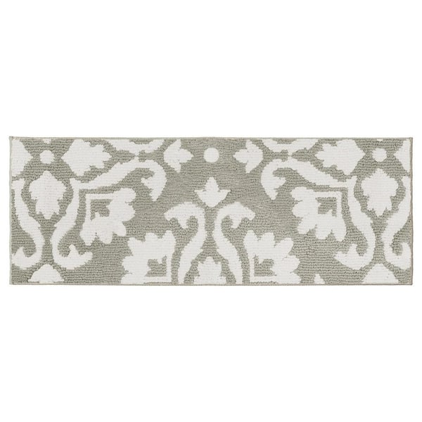 Laura Ashley Mayhew Damask Light Grey/White 27 in. x 45 in. Accent Rug