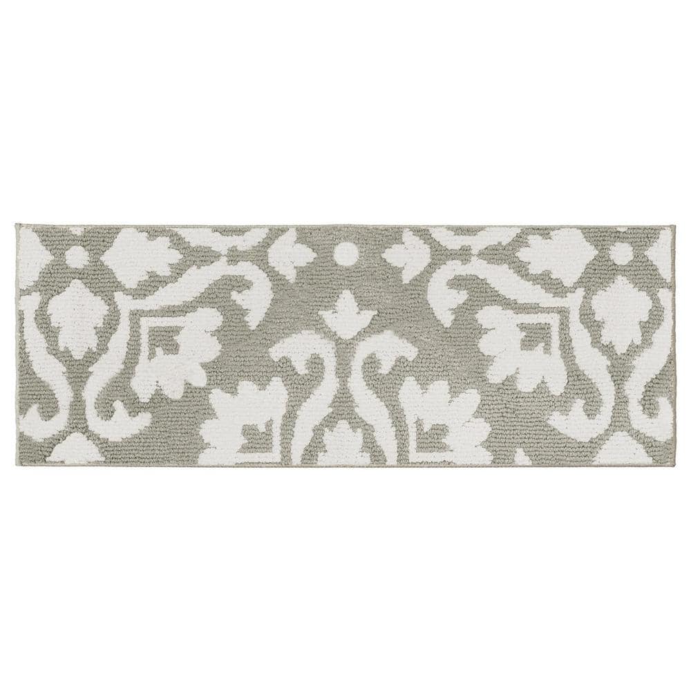 Laura Ashley Mayhew Damask Light Grey/White 1 ft. 8 in. x 5 ft. Accent Runner Rug LAYMA009524