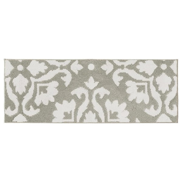 Laura Ashley Mayhew Damask Light Grey/White 1 ft. 8 in. x 5 ft. Accent Runner Rug LAYMA009524