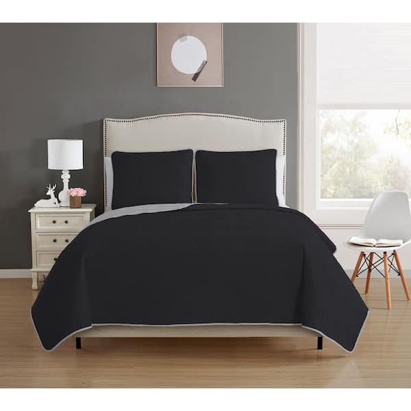 Morgan Home Allison Reversible 3-Piece Black/Grey King Quilt Set