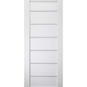 24 in. x 80 in. Left-Handed 6 Lite Narrow Satin Etched Glass Solid Core Primed Wood MDF Single Prehung Interior Door