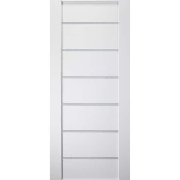 Stile Doors 28 in. x 80 in. Left-Handed 6 Lite Narrow Satin Etched Glass Solid Core Primed Wood MDF Single Prehung Interior Door