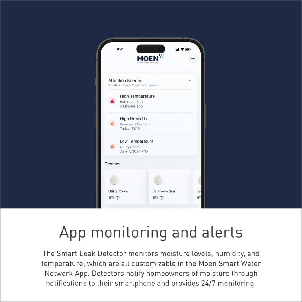Moen Flo Smart White Battery-Powered Water Leak Detector
