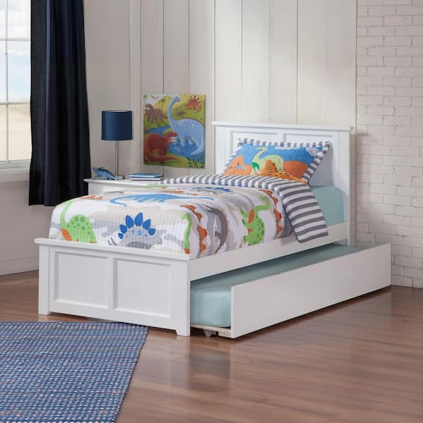 AFI Madison Twin Extra Long Bed with Footboard and Twin Extra Long Trundle in White