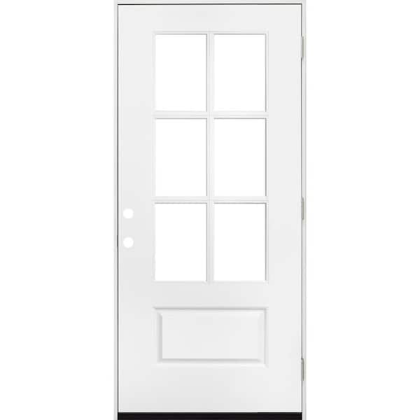 Steves & Sons 36 in. x 80 in. Legacy 6 Lite 3/4 Lite Clear Glass Left Hand Outswing White Primed Fiberglass Prehung Front Door