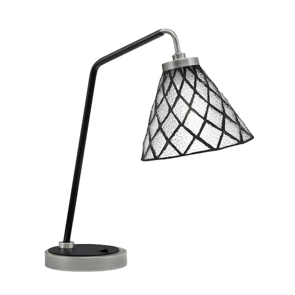 Unbranded Delgado 16.5 in. Graphite and Matte Black Piano Desk Lamp with Diamond Ice Art Glass