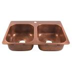 Angelico Copper 33 in. Double Bowl Drop-In Kitchen Sink with 1 Hole