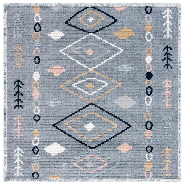 SAFAVIEH Marrakesh Gray/Multi 7 ft. x 7 ft. Square Geometric Striped Area Rug