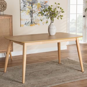 Flora Natural Oak Wood 4-Legs Dining Table Seats 6