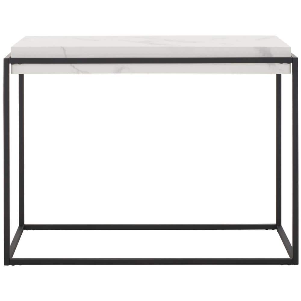 Edgefield White Faux Marble and Black Metal Console Table