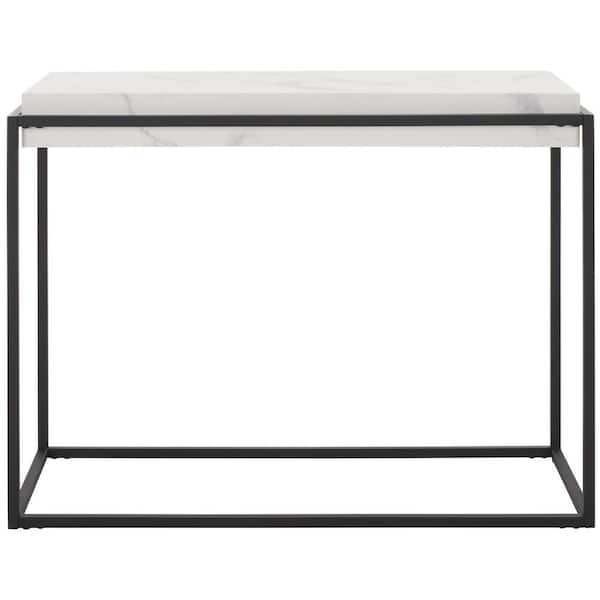 SAFAVIEH Edgefield 40.9 in. White Marble/Black Rectangle Wood Console Table