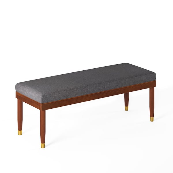 Zinus Raymond Brown & Grey Wood Bench with Upholstered Cushion 18" X 48" X 17"