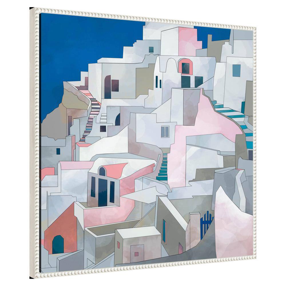 Santorini Seashore Abstract Canvas Print with Beaded Frame, 30" x 30"
