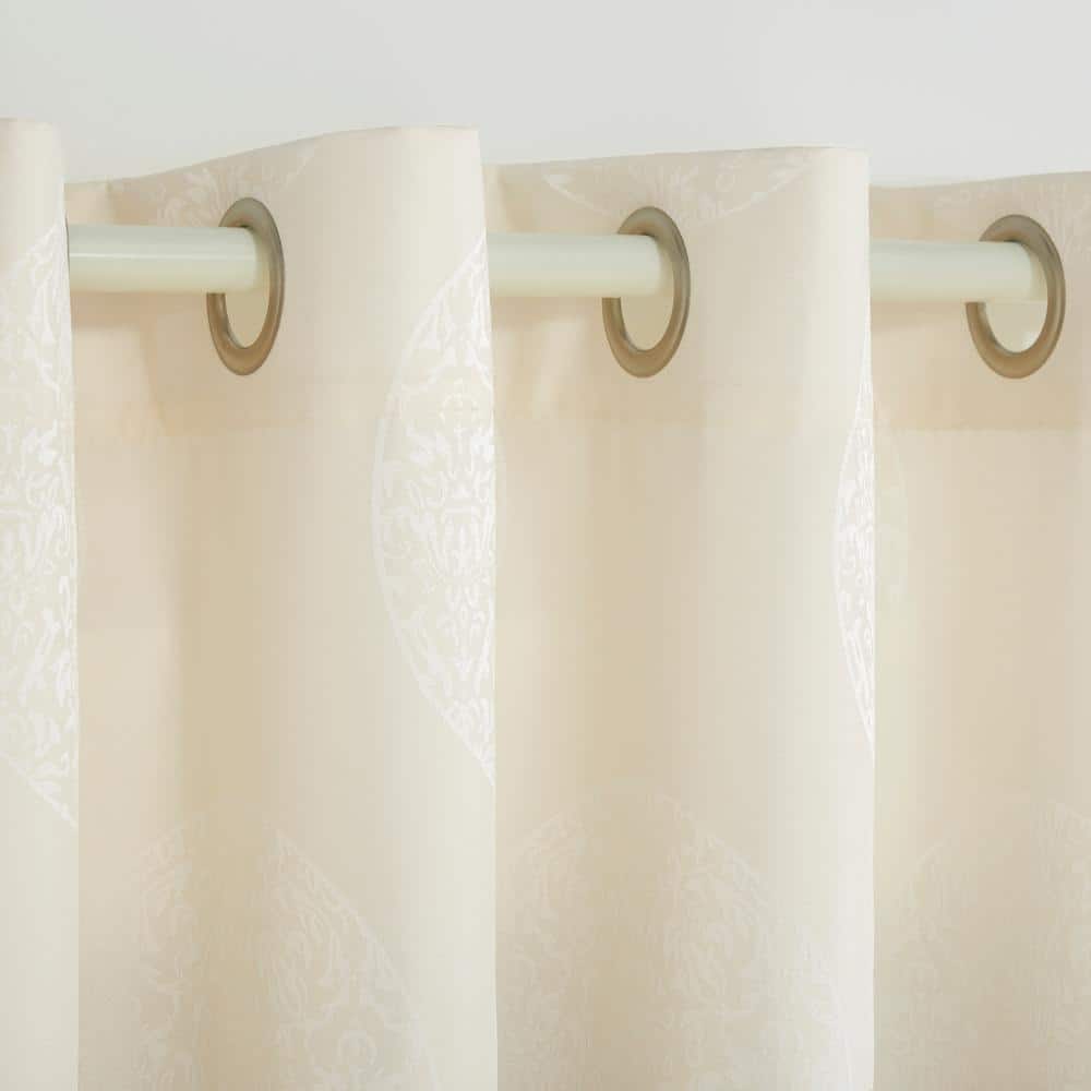 Ivory Linen Jacquard Grommet Top Curtain Panels